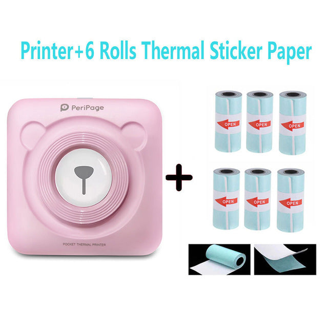 Portable Mini Printer Thermal One Roll of Printing Pape Pink