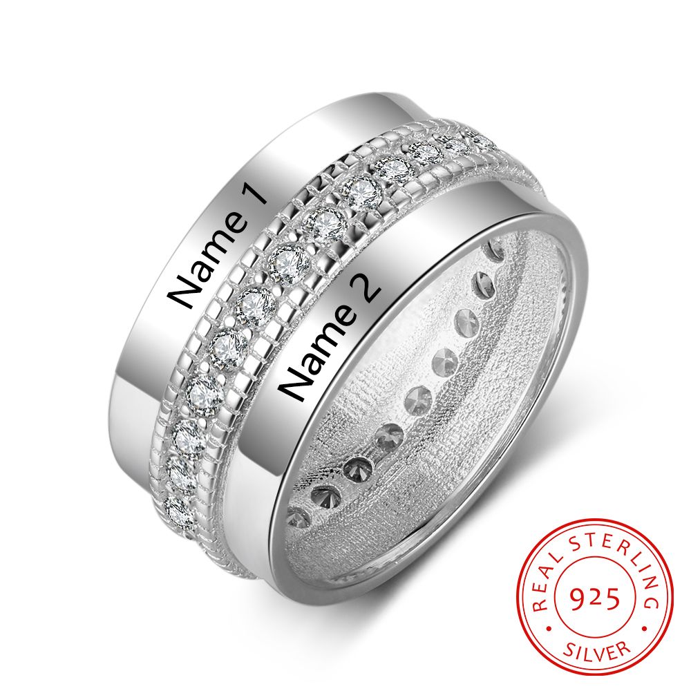 Lovely Heart Name Engraved Gold Couple Rings Engagement Ring 925 Sterling  Silver Handmade - Etsy